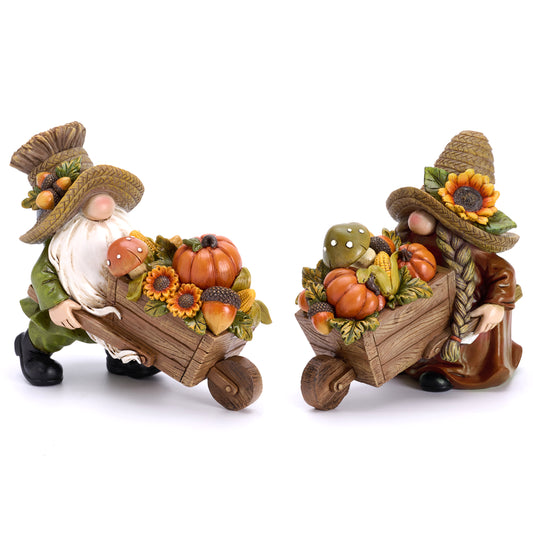 Valery Madelyn Gnomes Fall Decoration For Home, Harvest Pumpkin Gnome for Table Indoor, Medium Set of 2 Funny Garden Gnomes Statue Thanksgiving Autumn Figurines Gifts for Home Yard Party Porch 4inch