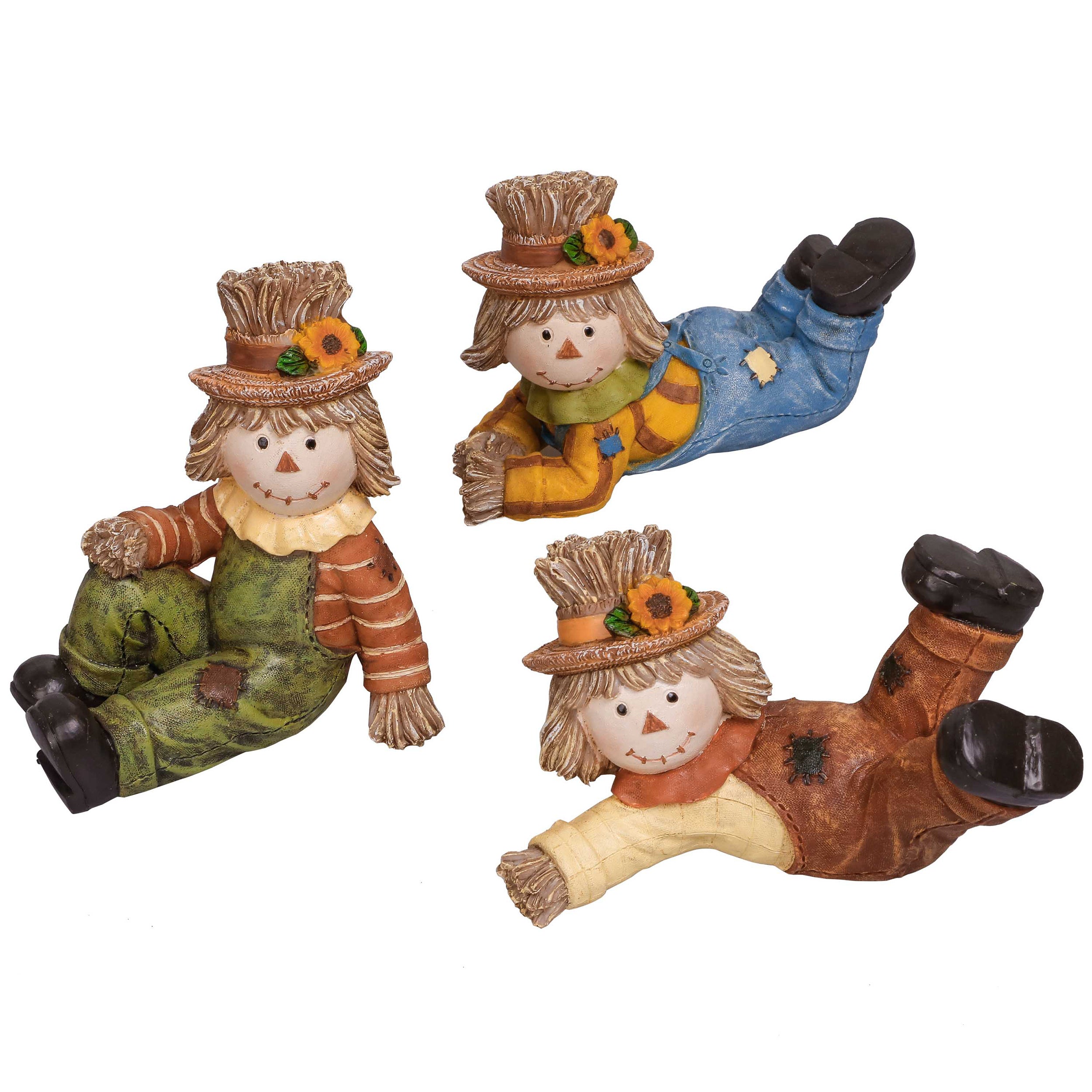 Valery Madelyn 3Pcs Fall Scarecrow Set, 2.8" Resin Collectible Figurines for Table Garden Thanksgiving Decor