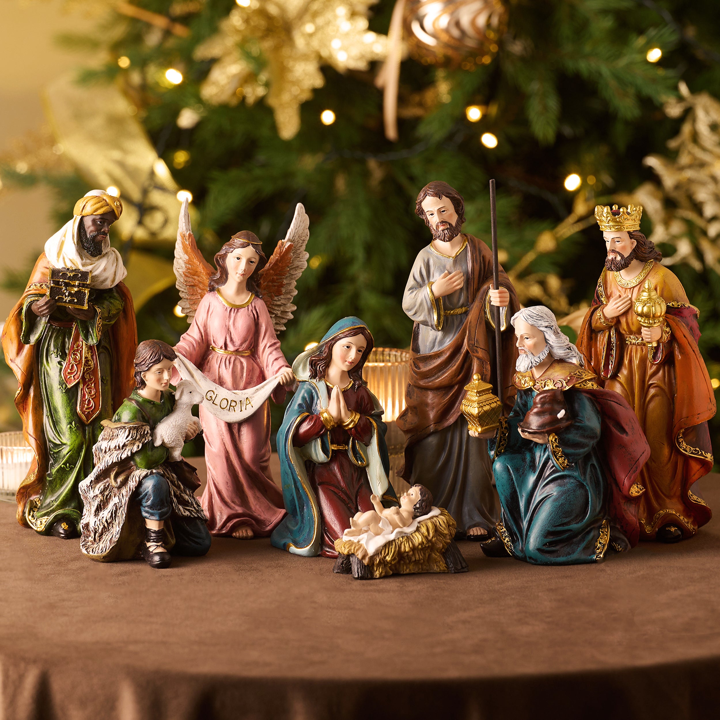 Valery Madelyn 5'' Christmas Nativity Set Figures 8pc, Red Gold Green