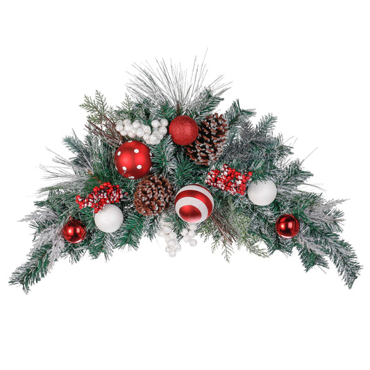 Valery Madelyn Pre-Lit Christmas Swag for Decorating Outdoor, 24 Inch Red White Mailbox Swag Decoration Teardrop with 20 LED Lights, Ball Ornaments for Front Door Stairway Window Shelf Xmas Decor