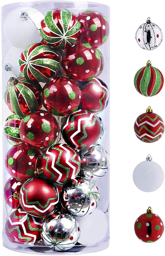 Valery Madelyn Christmas Ornaments Tree Decorations, 35ct Red Green White Shatterproof Christmas Ball Ornaments Set, 2.76 Inch Decorative Hanging Ornament Bulk for Xmas Holiday Party Decor