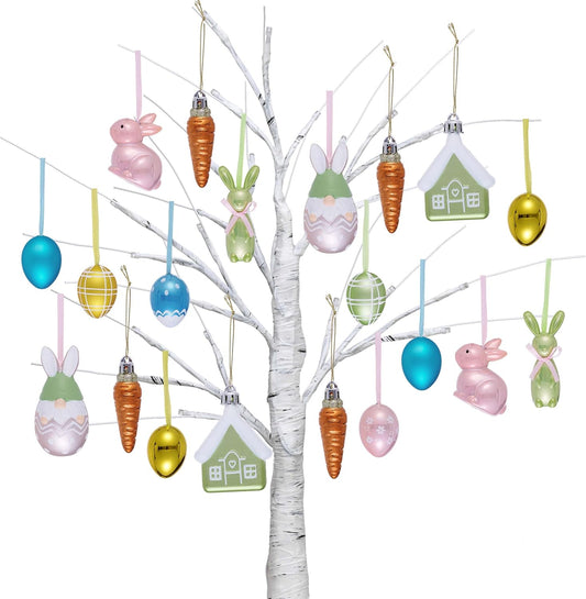 Valery Madelyn 20Pcs Easter Eggs Ornaments for Small Tree Decorations,Plastic Pastel Pink Blue Green Easter Eggs, Shatterproof Decorative Hanging Bunny Gnome Decorations Bulk Spring Party Decor