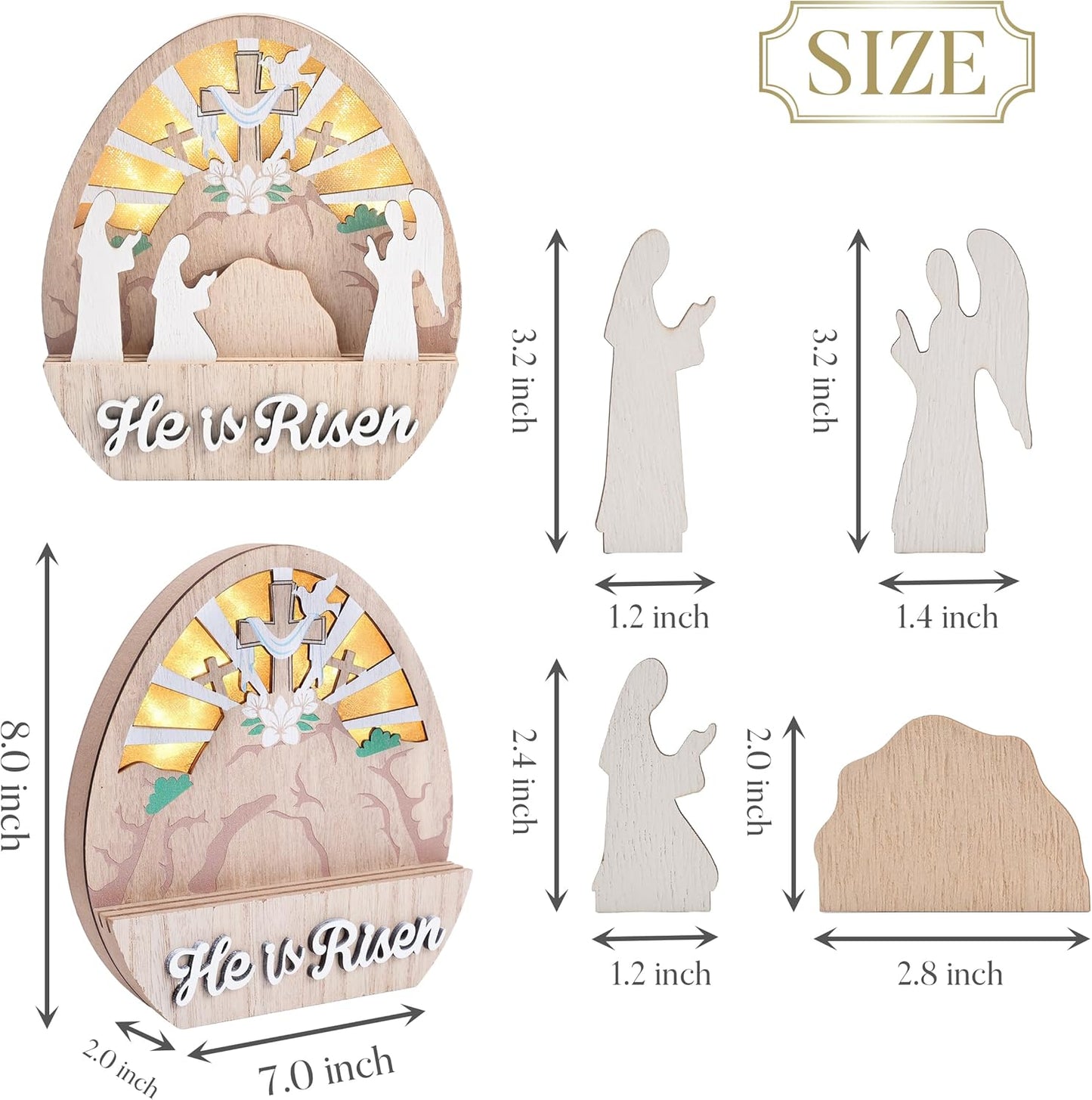 Valery Madelyn Easter Decorations, Empty Tomb Scene and Cross Decoration with LED Light, Wooden Christian Easter Decor Resurrection Scene for Home Livingroom Bedroom Office Table Shelf, 8.0 inch
