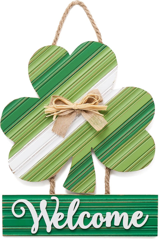 Valery Madelyn St.Patrick's Day Decorations Indoor, Wooden Shamrock Door Wreath for Front Door, 11 Inch Hanging Saint Patricks Day Wall Decor with Welcome Sign for Home Farmhouse Outdoor Porch Gifts