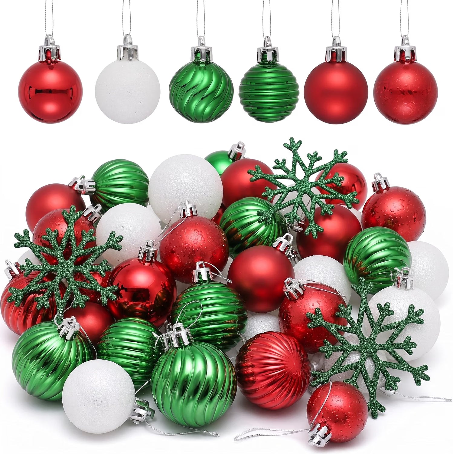 Valery Madelyn 36ct Mini Christmas Ball Ornaments Tree Decorations Set 1.18" Red Green White Shatterproof Hanging Ornaments Bulk for Fall Thanksgiving Autumn Xmas Holiday Party Decor