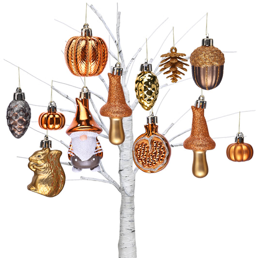 Valery Madelyn Fall Ornaments Tree Decorations for Home, 12ct Shatterproof Fall Ornaments for Small Tree, Orange Hanging Thanksgiving Autumn Christmas Ball Gnome Decor for Harvest Halloween Holiday