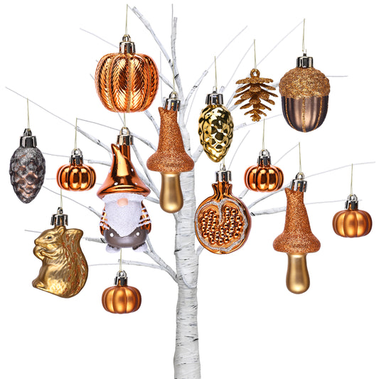 Valery Madelyn Fall Ornaments Tree Decorations for Home, 24ct Shatterproof Fall Ornaments for Small Tree, Orange Hanging Thanksgiving Autumn Christmas Ball Gnome Decor for Harvest Halloween Holiday