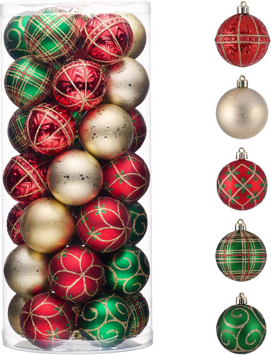 Valery Madelyn Christmas Ornaments Set, 35ct 2 Inches Red Green and Gold Shatterproof Christmas Tree Decorations, Luxury Hanging Ball Ornaments Bulk for Xmas Holiday Party Decor