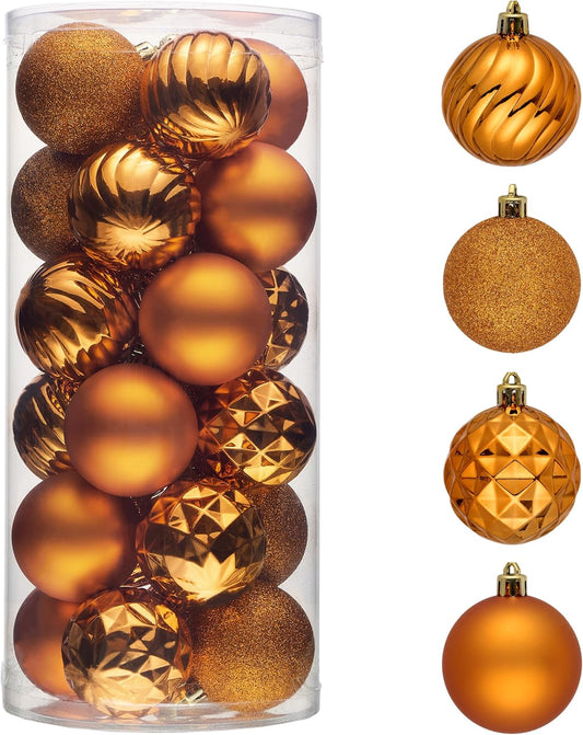 Valery Madelyn Christmas Tree Decorations Ornament Set for Fall Halloween Decor, 24ct Orange Shatterproof Christmas Ball Ornaments Bulk, 2.36 Inches Hanging Decor for Xmas Holiday Party