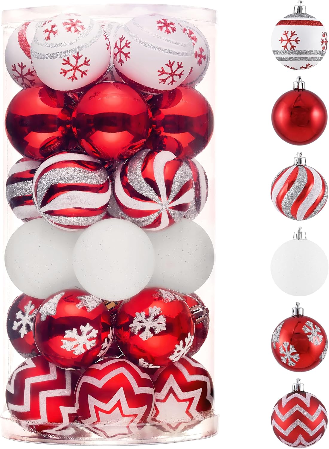Valery Madelyn Christmas Ornaments Tree Decorations, 30ct Red and White Shatterproof Christmas Ball Ornaments Set, 2 Inch Hanging Ornament Bulk for Xmas Holiday Party Decor