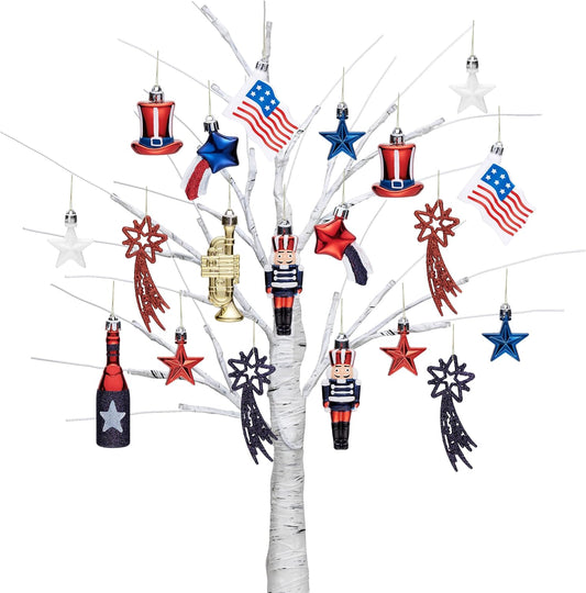 Valery Madelyn Patriotic Ornaments for Memorial Day 4th of July Tree Decorations, 20ct Red White Blue Shatterproof Americana Nutcracker Hanging Ball Decor for Labor Independence Day Christmas