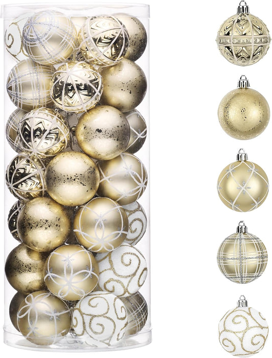 Valery Madelyn Christmas Ornaments Set, 35ct 2 Inches White and Gold Shatterproof Christmas Tree Decorations, Luxury Hanging Ball Ornaments Bulk for Xmas Holiday Party Decor