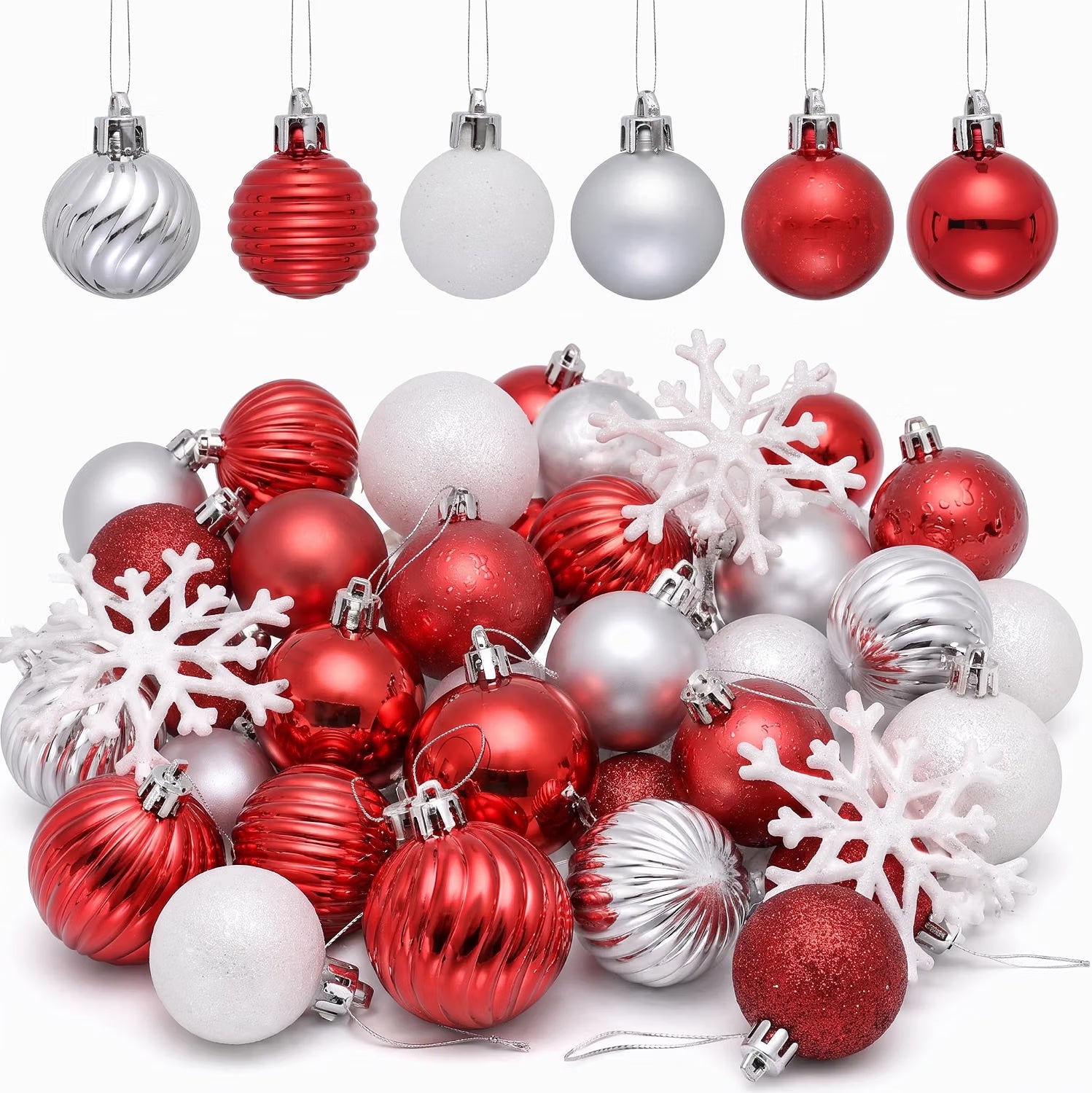 Valery Madelyn 36ct Mini Christmas Ball Ornaments Tree Decorations Set 1.18" Red and White Shatterproof Hanging Ornaments Bulk for Fall Thanksgiving Autumn Xmas Holiday Party Decor