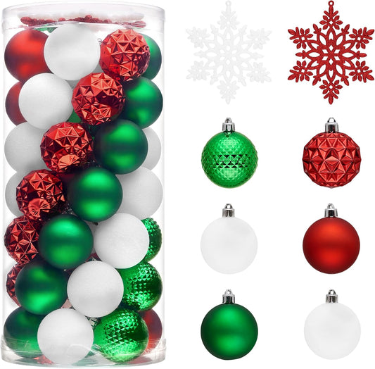 Valery Madelyn Christmas Tree Decorations Ornament Set for Fall Halloween, 50ct 2 Inches Red Green and White Shatterproof Christmas Ball Ornaments Hanging Xmas Holiday Party Decor