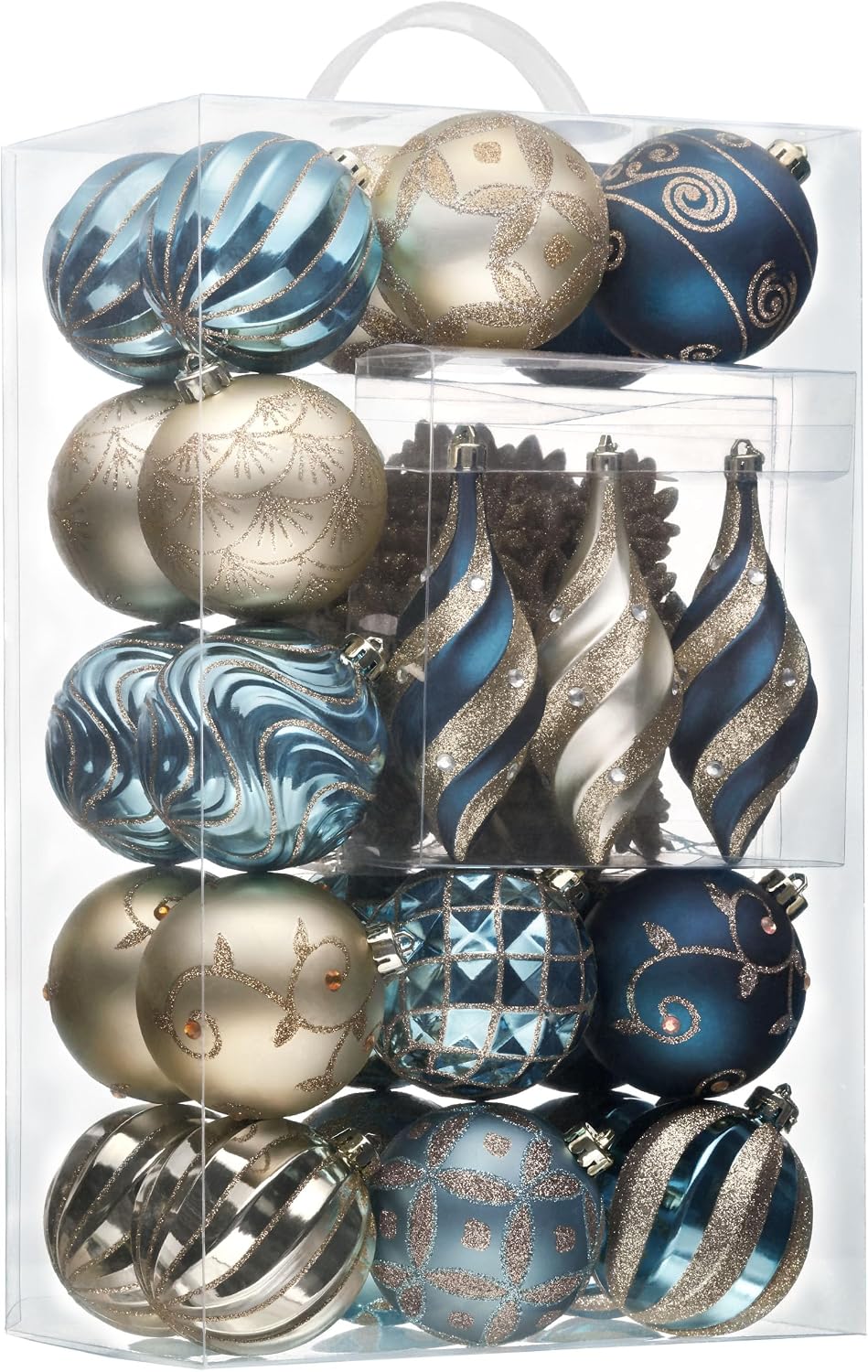 Valery Madelyn 40ct Christmas Tree Decorations Ball Ornaments Set Medium Blue and Gold Shatterproof Christmas Tree Decorations Bulk, Luxury Hanging Ball Ornaments for Xmas Holiday Party Decor