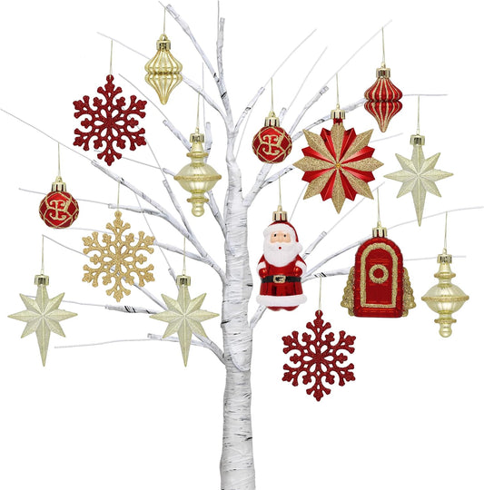 Valery Madelyn Christmas Ornaments Set, 12ct Red and Gold Shatterproof Christmas Tree Decorations Variety Ball Ornaments Bulk, Whimsical Hanging Ornaments for Xmas Holiday Party Decor