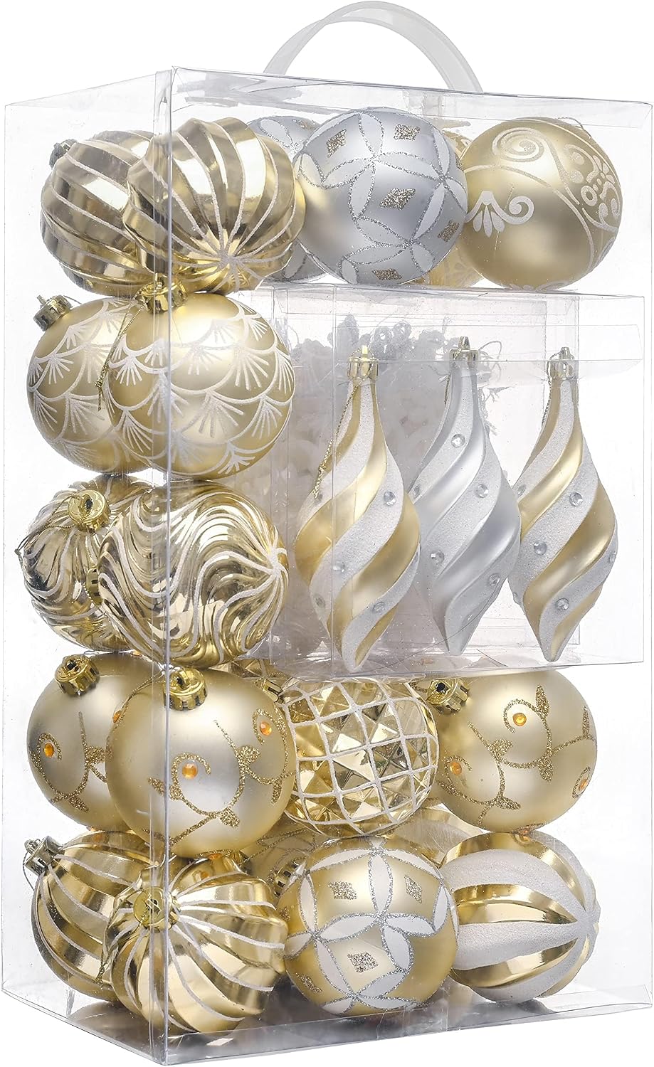 Valery Madelyn 40ct Christmas Tree Decorations Ball Ornaments Set Medium White and Gold Shatterproof Christmas Tree Decorations Bulk, Luxury Hanging Ball Ornaments for Xmas Holiday Party Decor