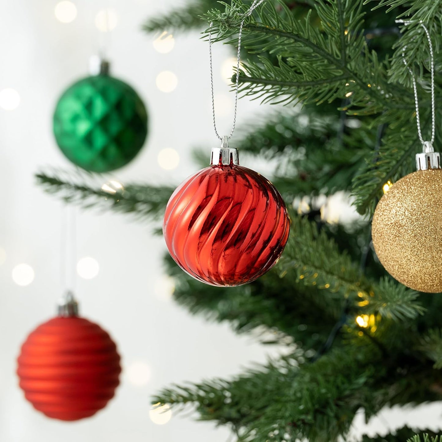 Valery Madelyn Christmas Ornaments Tree Decorations Set, 24ct Red Green Gold Shatterproof Ball Ornaments, 2.36" Hanging Ornament Bulk for Xmas Holiday Party Decor