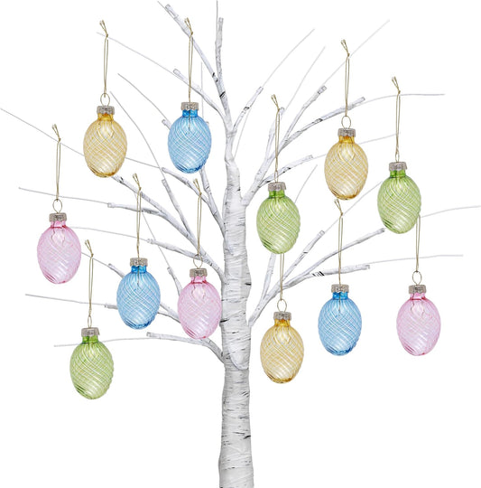 Valery Madelyn 16Pcs Glass Clear Easter Eggs Ornaments for Small Tree Decorations, 1.57" Pastel Pink Blue Green Yellow Transparent Decorative Hanging Decorations Spring Party Decor