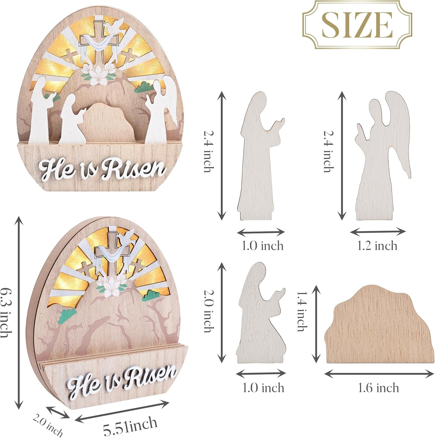 Valery Madelyn Easter Decorations, Empty Tomb Scene and Cross Decoration with LED Light, Wooden Christian Easter Decor Resurrection Scene for Home Livingroom Bedroom Office Table Shelf, 6.3 inch