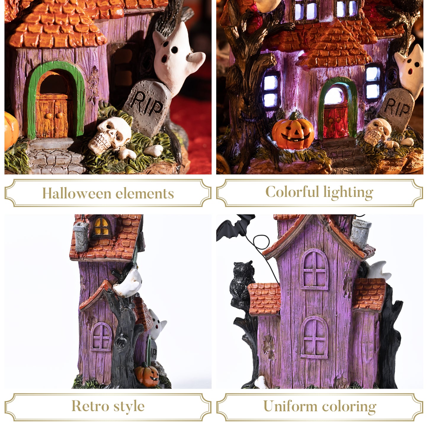 Valery Madelyn 12" Pre-Lit Haunted House, Resin Halloween Village for Home Party Table Mantel Decor
