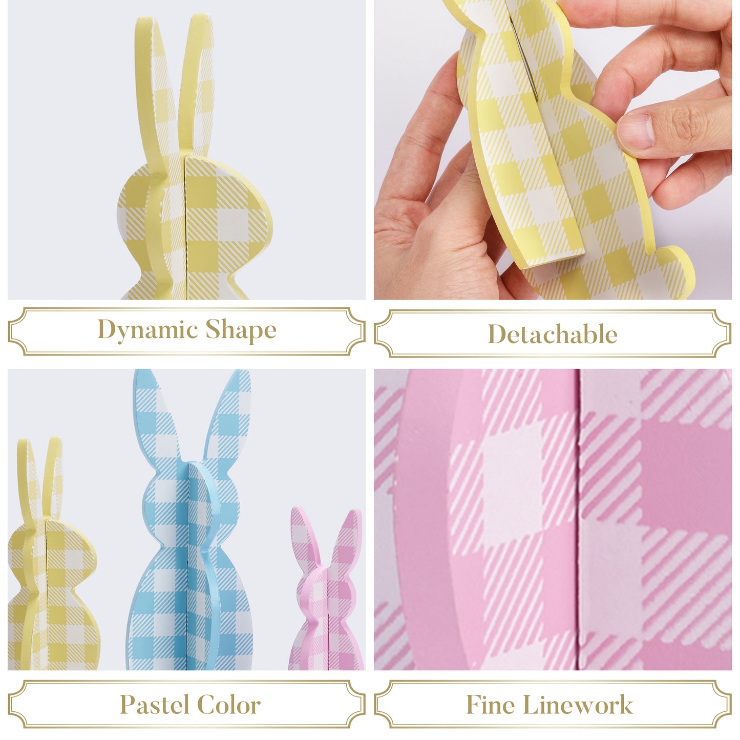 Valery Madelyn Easter Decorations, Bunny Decor Table Centerpiece, 3 Pcs Wooden Easter Decor Indoor, Cute Bunny Decorations for Table Shelf Tiered Tray Home Livingroom Kitchen Bedroom, 5-8 inch