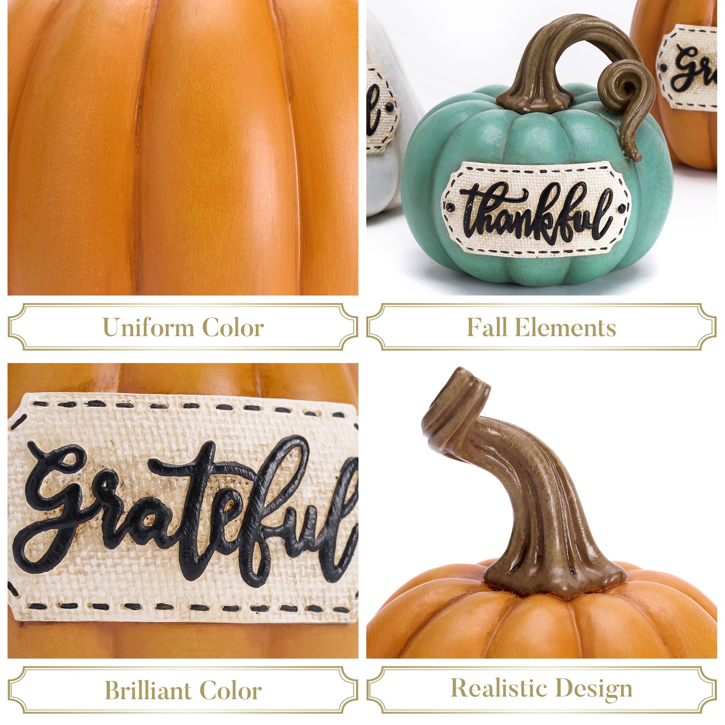 Valery Madelyn 3Pcs 4.7" Resin Thanksgiving Pumpkins, Harvest Tabletop Centerpiece for Dining Room Shelf