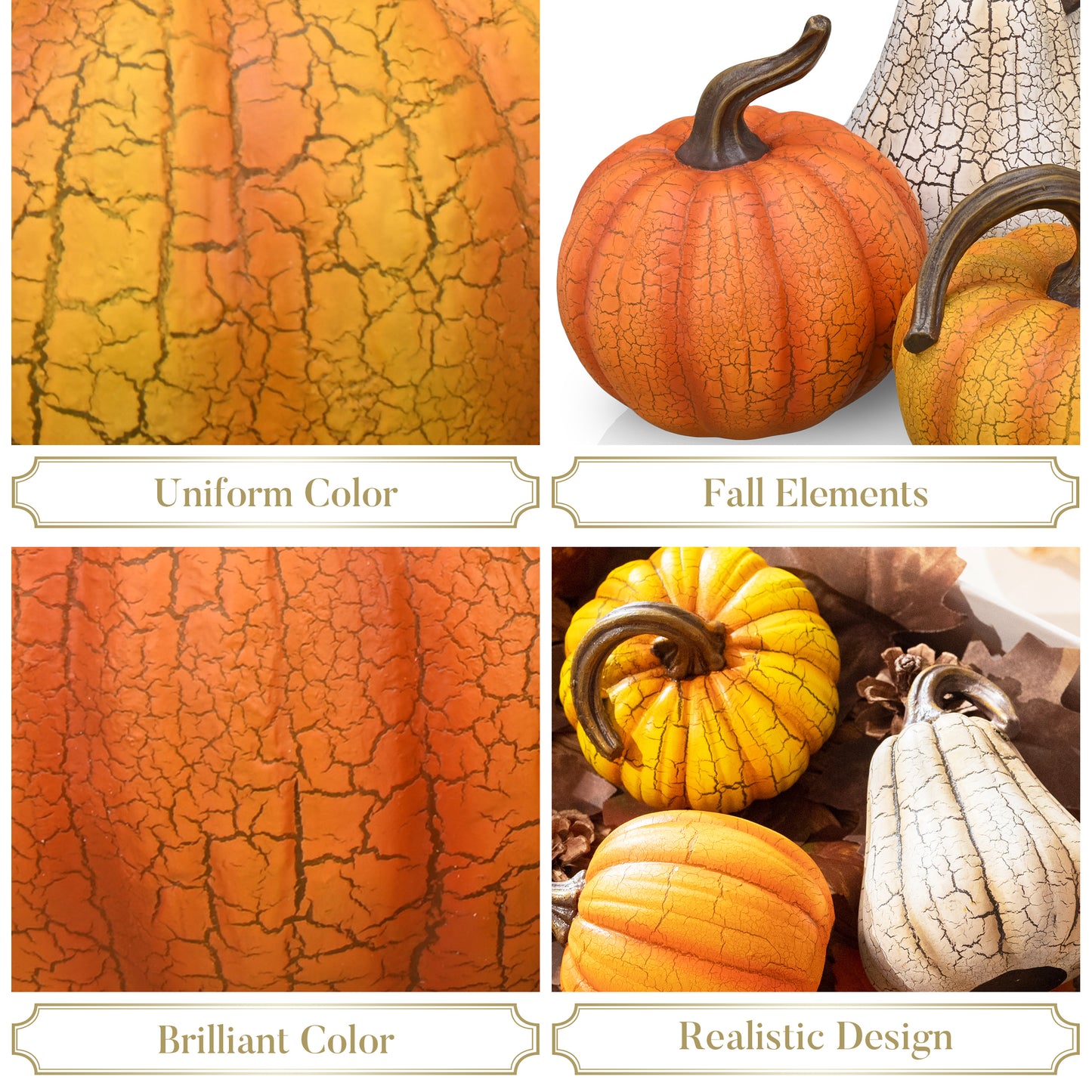 Valery Madelyn 2Pcs 4.7" Resin Cracked Pumpkins, Fall Harvest Tabletop Decor for Thanksgiving Halloween Party