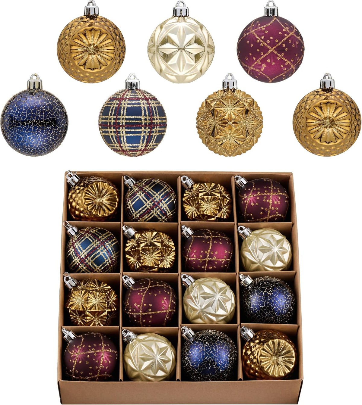 Valery Madelyn 16ct Christmas Tree Decorations Ball Ornaments 2 Inches Bronze Copper Gold and Purple Shatterproof Christmas Tree Decorations, Luxury Hanging Ornaments for Xmas Holiday Party Decor