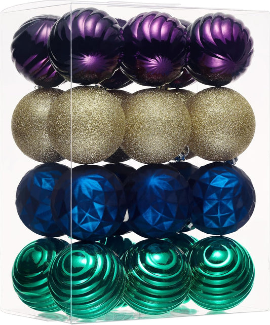 Valery Madelyn Christmas Ornaments Tree Decorations Set, 24ct Peacock Blue Purple Green Shatterproof Ball Ornaments, 2.36" Hanging Ornament Bulk for Xmas Holiday Party Decor