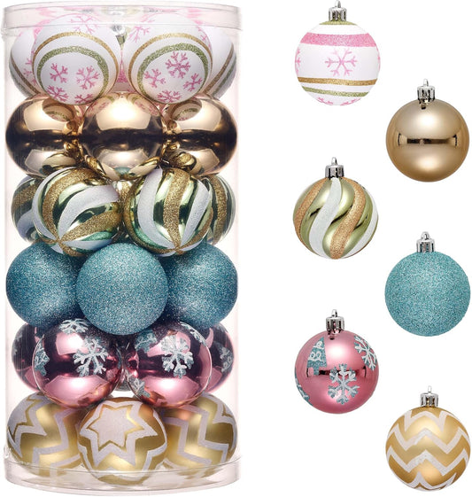 Valery Madelyn Christmas Ornaments Tree Decorations, 30ct Colorful Macaron Pastel Shatterproof Christmas Ball Ornaments Set, 2.36 Inch Decorative Hanging Ornament Bulk for Xmas Holiday Party Decor