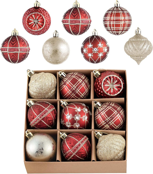 Valery Madelyn 2.36 Inches Christmas Tree Ornaments Set, 9ct Burgundy and Gold Shatterproof Christmas Tree Decorations Bulk, Luxury Hanging Ball Ornaments for Xmas Trees Holiday Decor