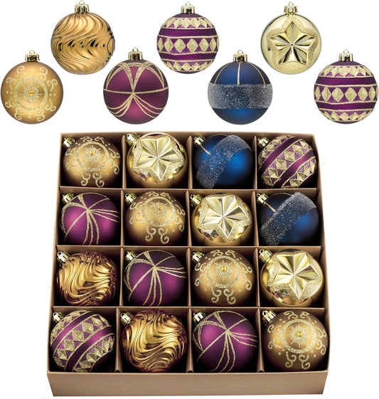 Valery Madelyn Christmas Ornaments Tree Decorations for Mardi Gras, 16ct Bronze Copper Gold and Purple Shatterproof Christmas Tree Ornaments Set, 2.36 Inches Luxury Brown Hanging Ball Decor Xmas Bulk