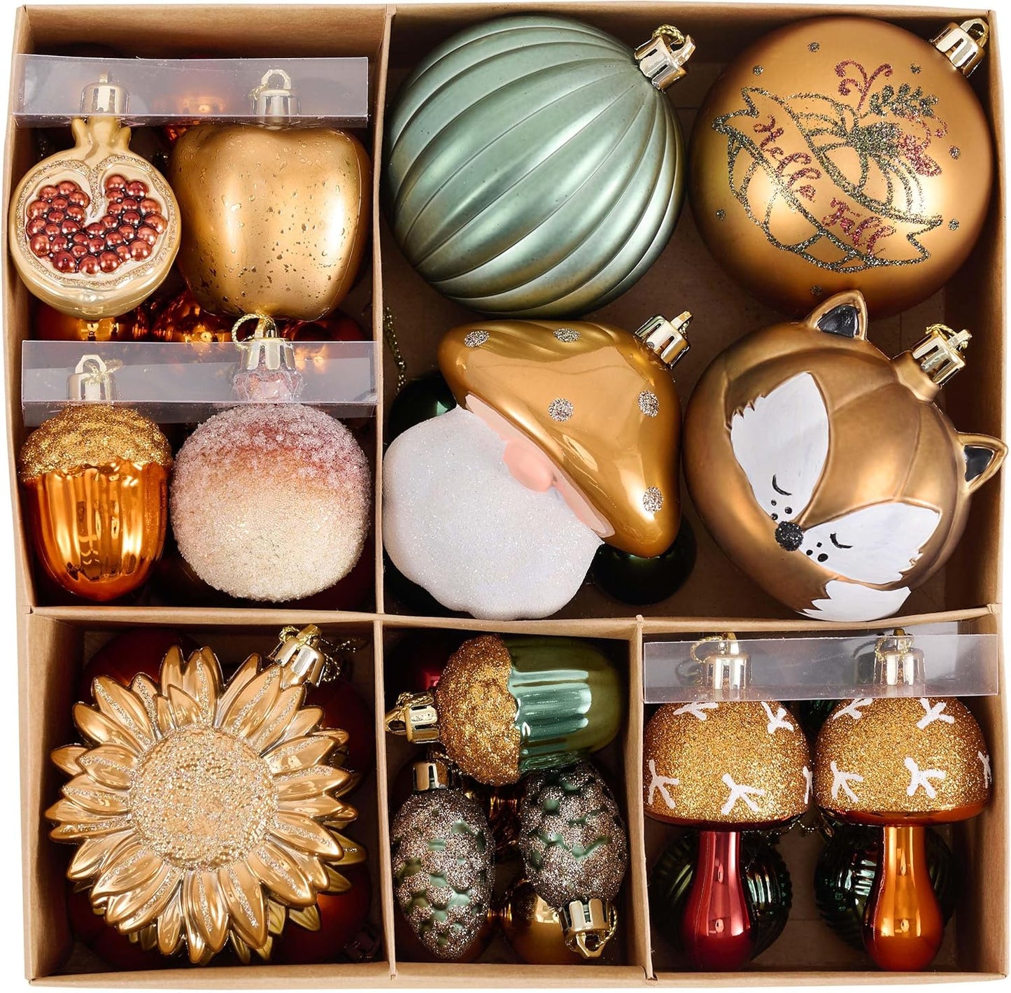 Valery Madelyn Fall Tree Ornaments for Home, 50ct Shatterproof Fall Tree Decorations Orange Green Hanging Ball Gnome Decor for Harvest Thanksgiving Autumn