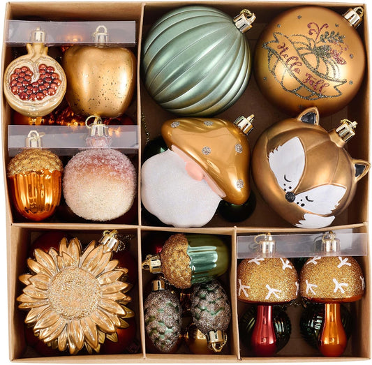 Valery Madelyn Fall Tree Ornaments for Home, 50ct Shatterproof Fall Tree Decorations Orange Green Hanging Ball Gnome Decor for Harvest Thanksgiving Autumn