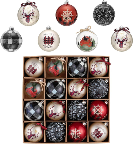 Valery Madelyn Christmas Ball Ornaments, 16ct Red and Black Shatterproof Christmas Tree Decorations Set, 3.15 Inch Decorative Hanging Ornament Bulk for Xmas Holiday Party Decor