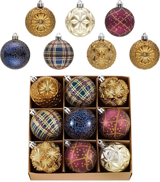 Valery Madelyn Ornaments for Christmas Trees, 9ct 2.36 Inches Bronze Copper Gold and Purple Shatterproof Christmas Tree Decorations, Luxury Hanging Ball Ornaments for Xmas Holiday Party Decor