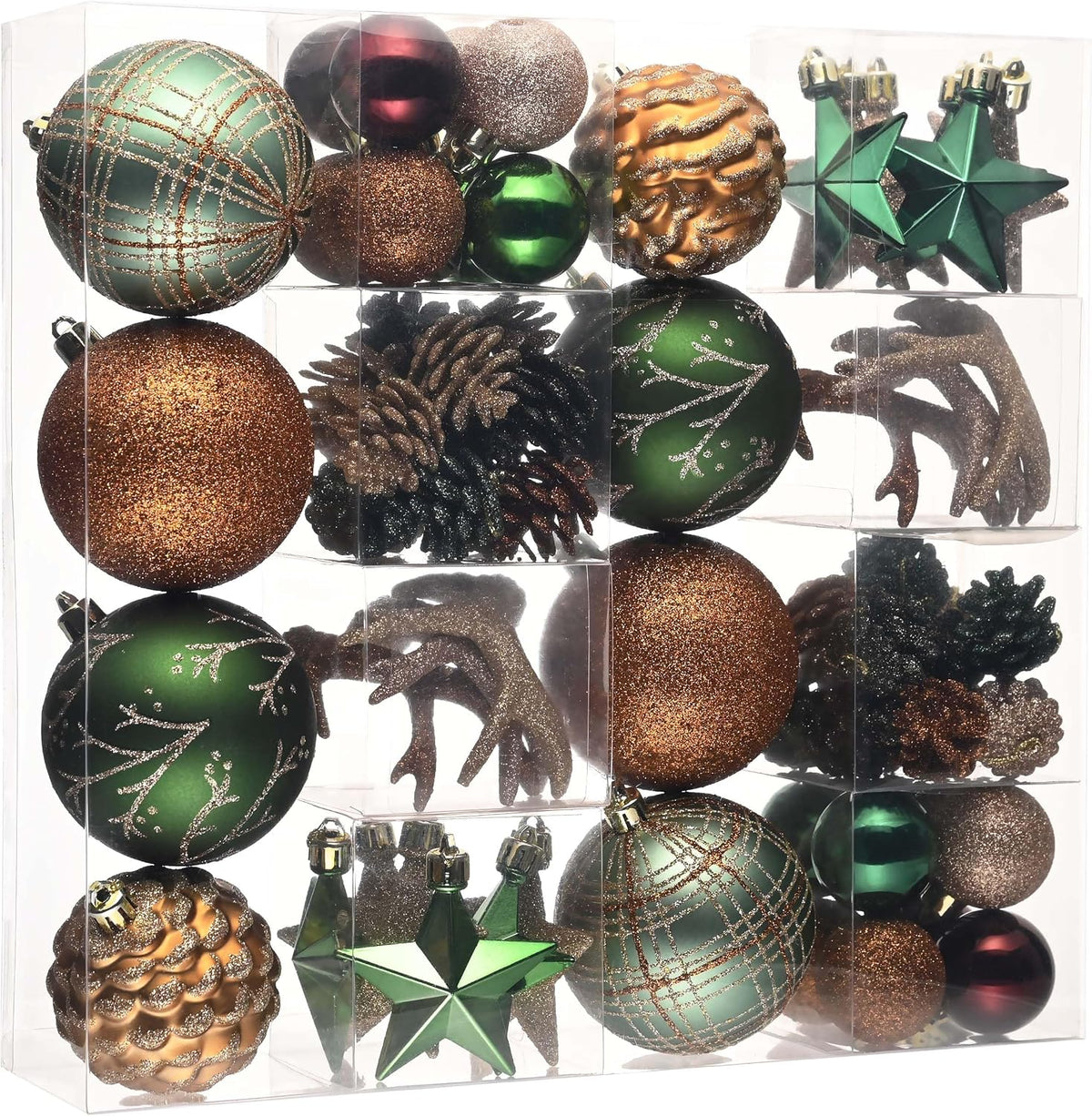 Valery Madelyn 70ct Christmas Tree Decorations Ball Ornaments Set Green Brown and Gold Shatterproof Christmas Tree Decorations, Woodland Hanging Ball Ornaments Bulk for Xmas Holiday Decor