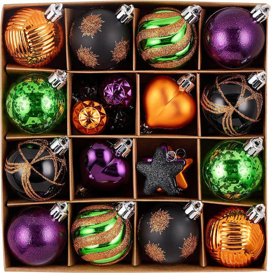 Valery Madelyn 28Pcs Halloween Heart Shaped Ornaments Gift Pack, Halloween Craft Painted Tree Heart Decorations, Orange Purple Green Christmas Baubles Hanging Indoor Holiday Party Decor