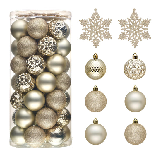 Valery Madelyn Christmas Tree Decorations Ornament Set for Fall Halloween, 50ct 2 Inches Champagne Shatterproof Christmas Ball Ornaments Hanging Xmas Holiday Party Decor