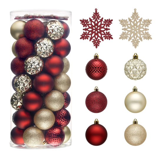 Valery Madelyn Christmas Tree Decorations Ornament Set for Fall Halloween, 50ct 2 Inches Burgundy Red Gold Shatterproof Christmas Ball Ornaments Hanging Xmas Holiday Party Decor