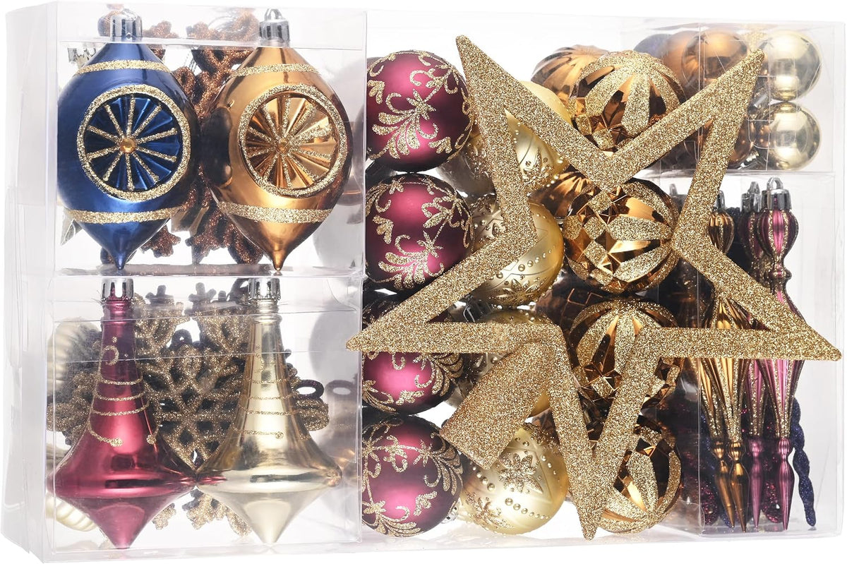 Valery Madelyn 100ct Christmas Tree Decorations Ball Ornaments Set Medium Bronze Copper Gold and Purple Shatterproof Christmas Tree Decorations, Luxury Hanging Ornaments Bulk for Xmas Holiday Decor