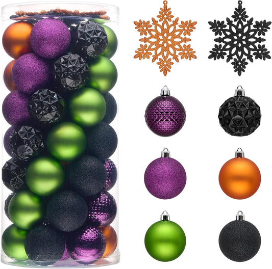 Valery Madelyn Halloween Christmas Tree Decorations Ornament Set, 50ct 2 Inches Orange Purple Black Shatterproof Christmas Ball Ornaments Hanging Xmas Holiday Party Decor