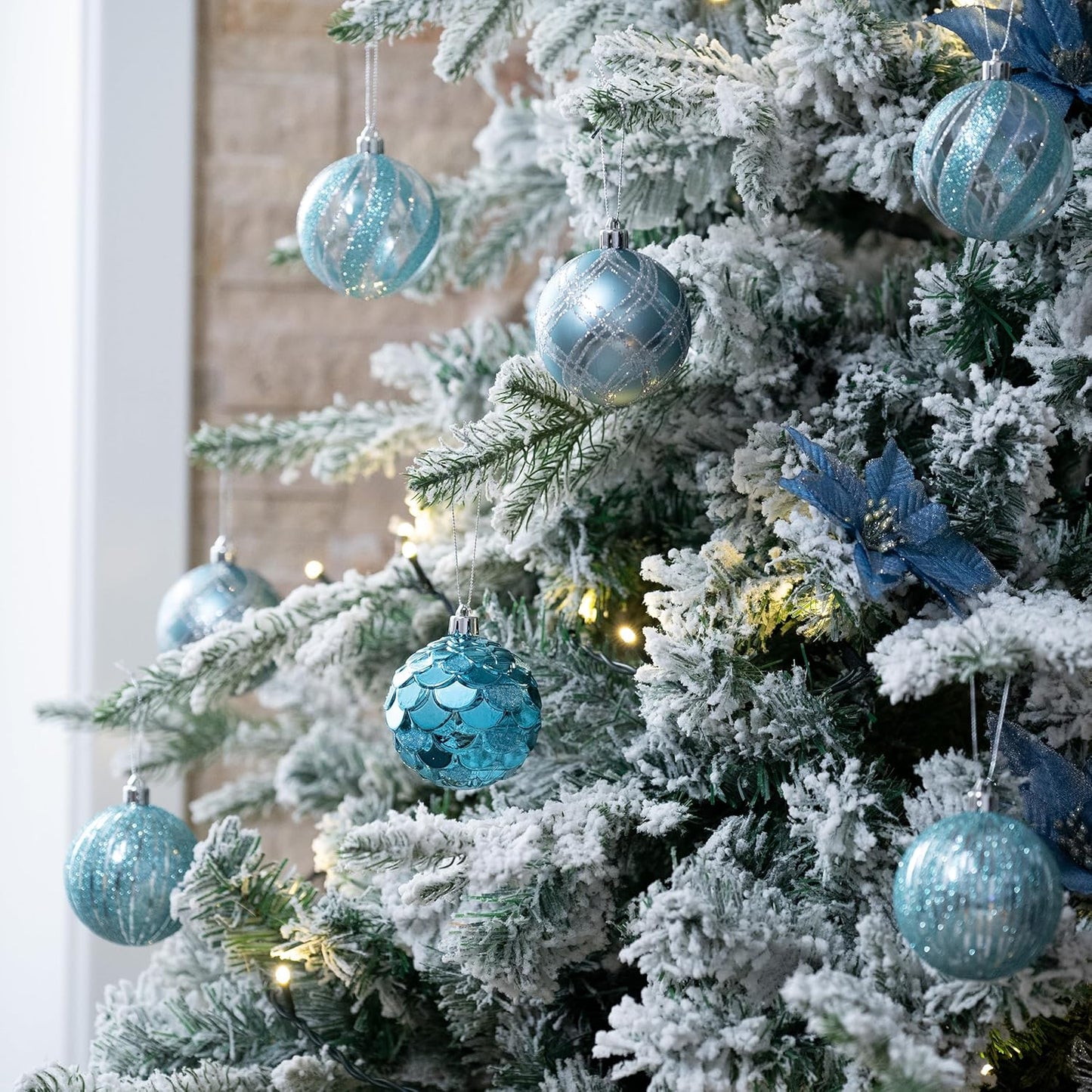 Valery Madelyn Christmas Ornaments Tree Decorations Set, 9ct Light Blue and Silver Shatterproof Christmas Balls Bulk, 2.76 Inches Summer Beach Coastal Ocean Nautical Marine Hanging Xmas Holiday Decor