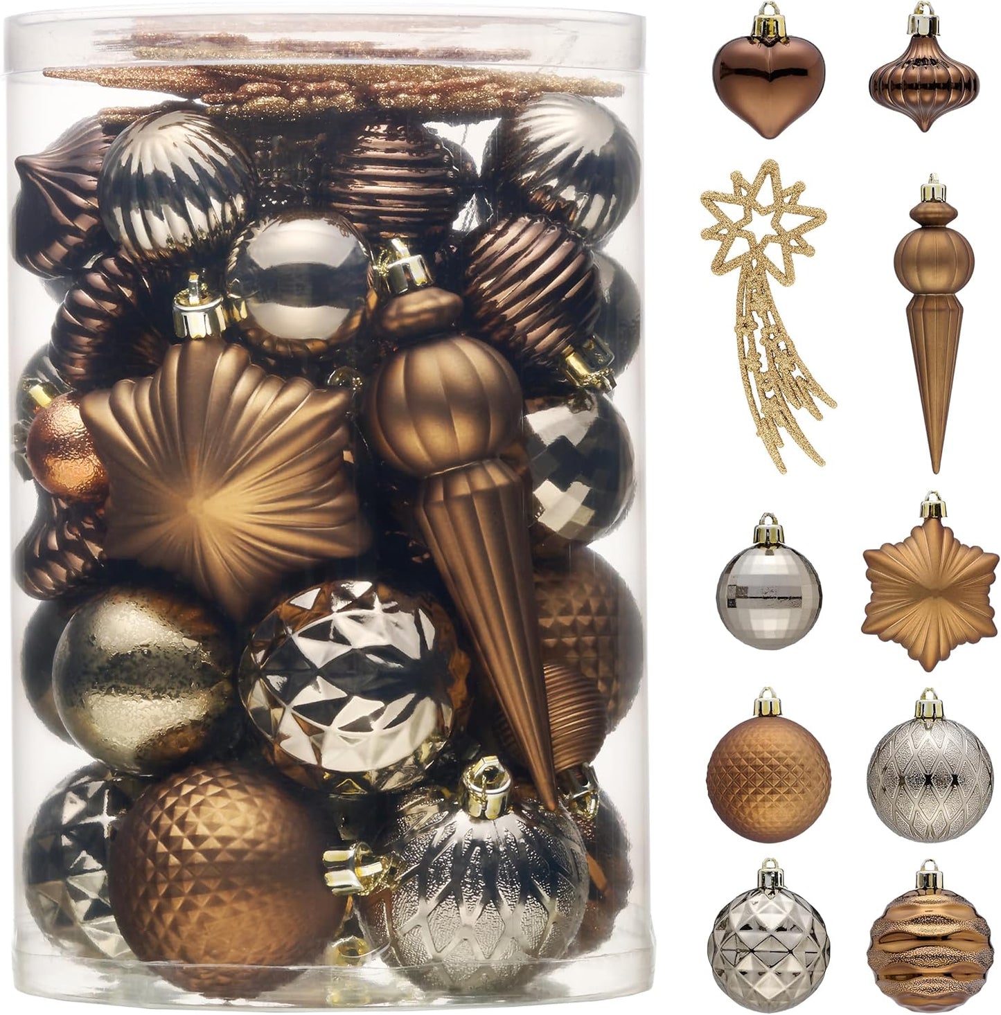Valery Madelyn 60ct Christmas Tree Decorations Ball Ornament Set, Bronze Copper Brown Gold Shatterproof Hanging Ornaments Bulk for Xmas Holiday Party Decor