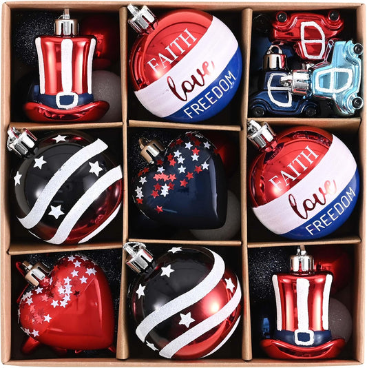 Valery Madelyn 35Pcs Patriotic Ornaments for Memorial Day 4th of July Tree Decorations, Red White Blue Shatterproof Top Hat Star Americana Hanging Ball Decor for Labor Independence Day Christmas