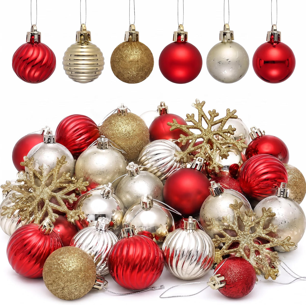 Valery Madelyn 36ct Mini Christmas Ball Ornaments Tree Decorations Set 1.18" Red and Gold Shatterproof Hanging Ornaments Bulk for Fall Thanksgiving Autumn Xmas Holiday Party Decor