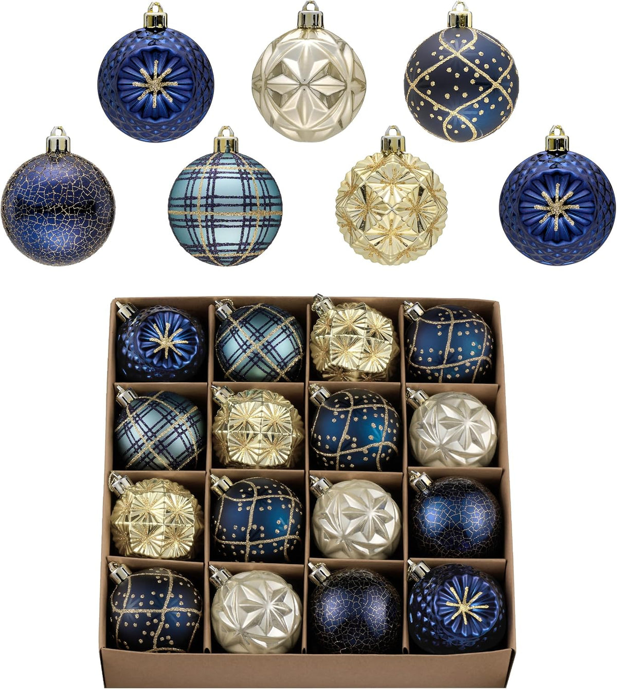 Valery Madelyn 16ct Christmas Tree Decorations Ball Ornaments 2 Inches Blue and Gold Shatterproof Christmas Tree Decorations, Luxury Hanging Ornaments for Xmas Holiday Party Decor