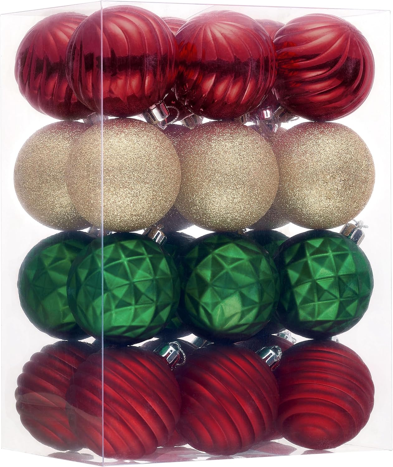 Valery Madelyn Christmas Ornaments Tree Decorations Set, 24ct Red Green Gold Shatterproof Ball Ornaments, 2.36" Hanging Ornament Bulk for Xmas Holiday Party Decor
