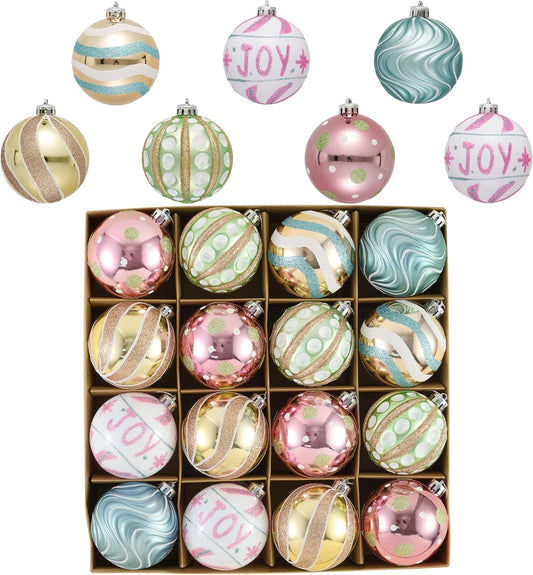 Valery Madelyn Christmas Ornaments Set, 16ct Colorful Macaron Pastel Shatterproof Christmas Tree Decorations Ball Ornaments Bulk, 3.15 Inch Hanging Ornaments for Xmas Trees Holiday Party Decor